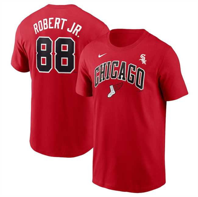 Men's Chicago White Sox #88 Luis Robert Jr. Red 2025 City Connect Name & Number T-Shirt,We sell and wholesale Men's Chicago White Sox #88 Luis Robert Jr. Red 2025 City Connect Name & Number T-Shirt on line form chian!